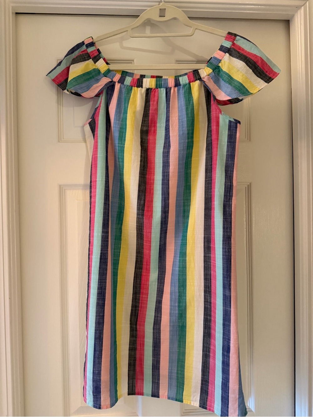 J. Crew Multicolor Vertical Stripe Off-Shoulder Dress
